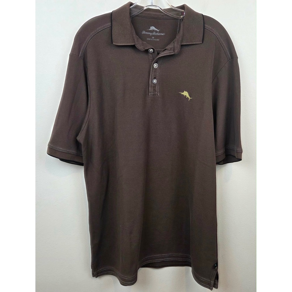 Tommy Bahama Mens Brown Pima Cotton Blend Marlin Logo Polo Shirt Medium
